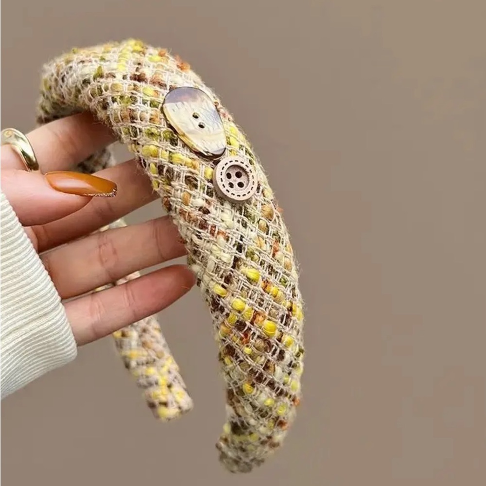 Yellow Vintage-Inspired Button Embellished Fleece Headband